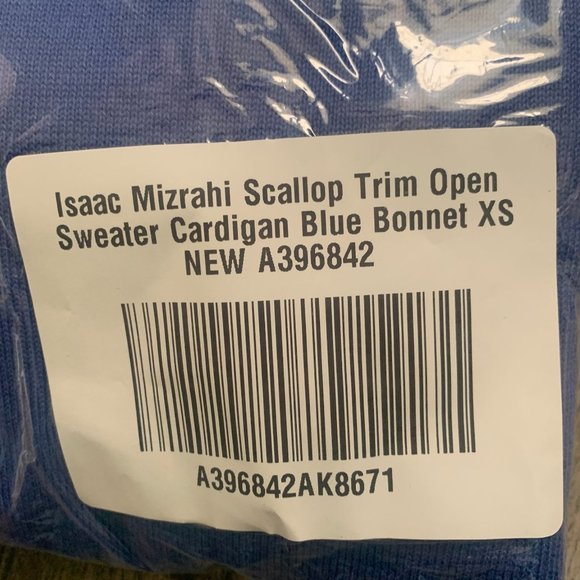 NWT ISAAC MIZRAHI SCALLOP TRIM OPEN FRONT CARDIGAN SWEATER BLUE BONNET XS - Picture 7 of 8